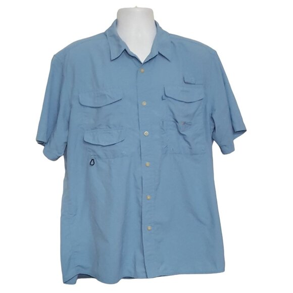 Eddie Bauer Mens Short Sleeve Vented Fishing Shirt L Blue Button Up - Picture 2 of 7